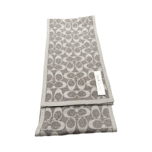 COACH 1941 Signature Scarf Reversible Knit Metallic Taupe/Cream - Picture 2 of 6